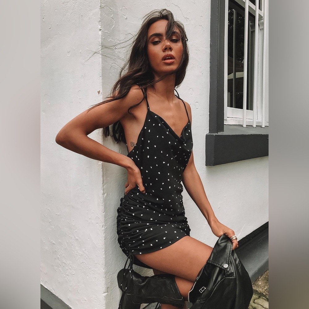 Size small Lioness “String along mini hearts dress black”